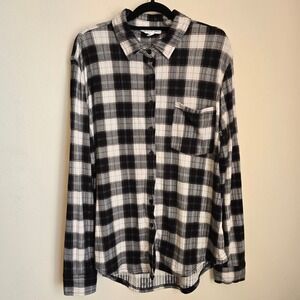 Birch and Stone Flannel Shirt Black White Plaid Long Sleeve Button Up Womenswear